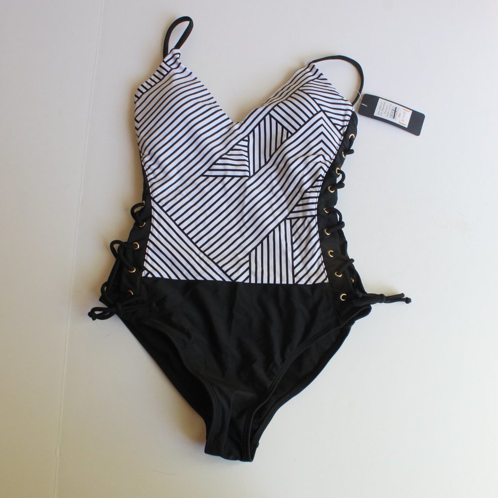 Rachel Roy Laced Up Black & White One Piece XL